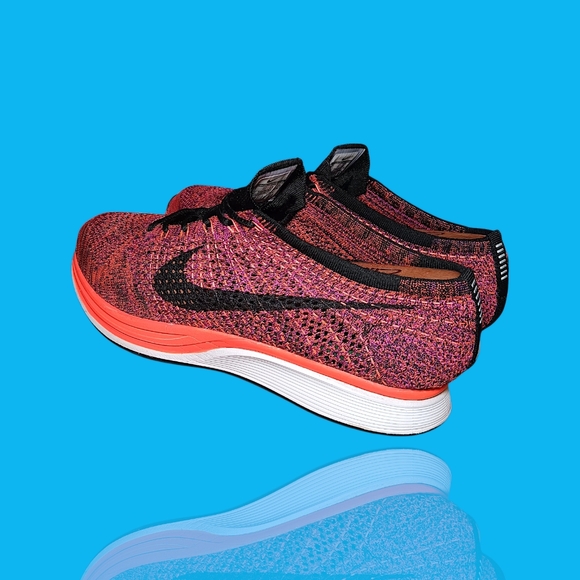 Nike Mens Flyknit Racer Running Shoe Sz 11 Acai Berry/Pink/Orange 526628-008 GUC - Picture 7 of 12